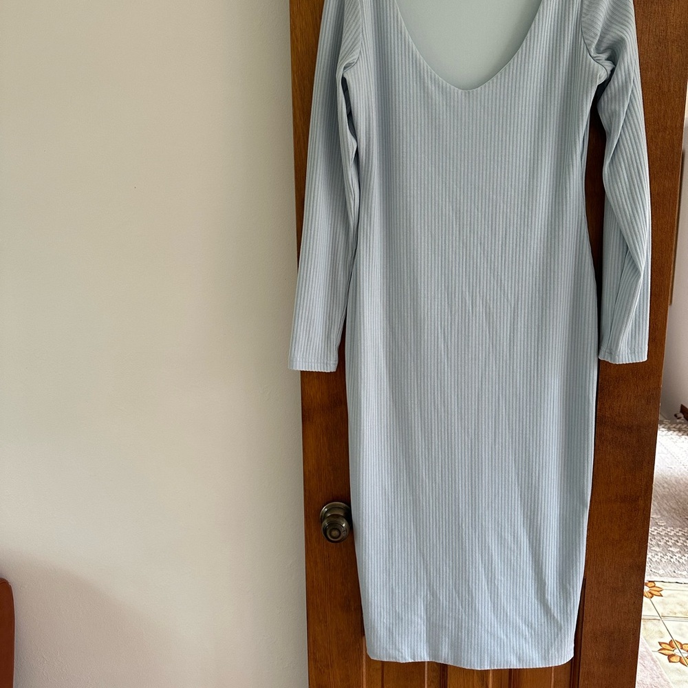 Meshki Silver Long Sleeve V-Neck Sheath Dress